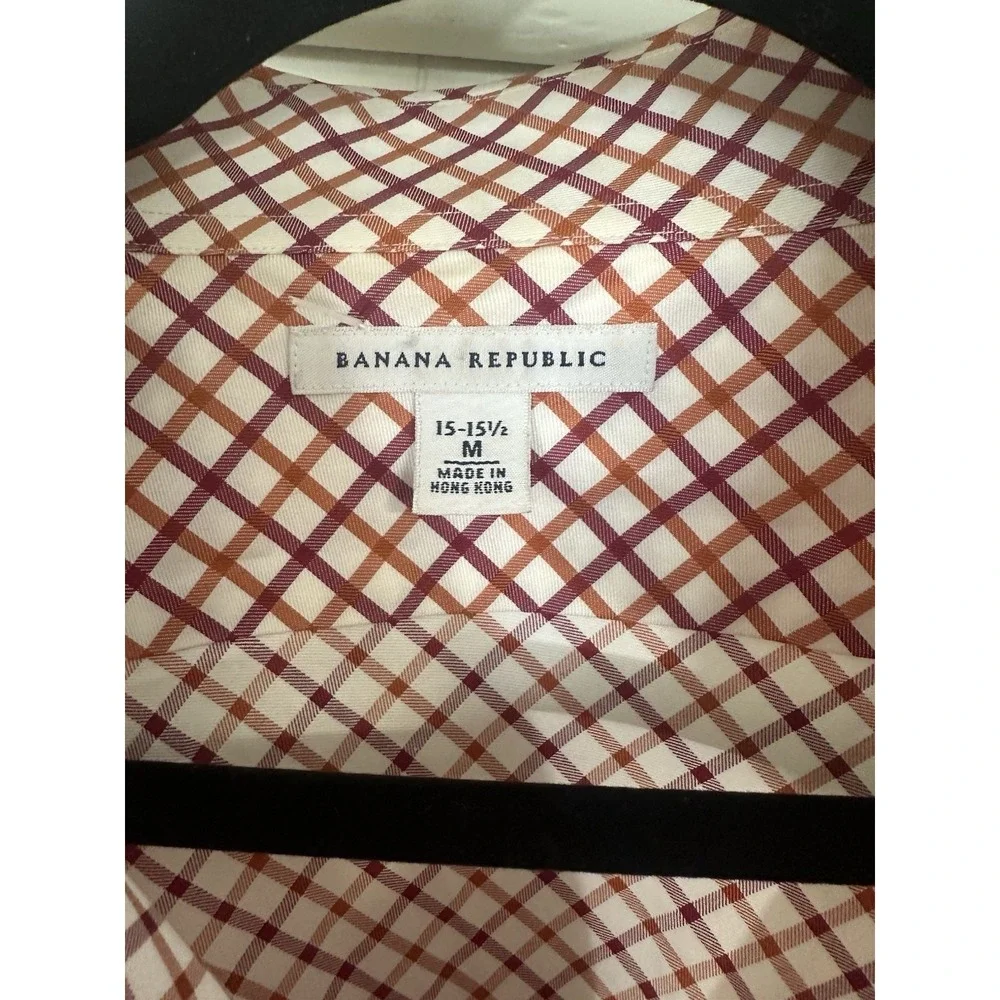 Banana Republic Dress Shirt Mens M 15-15 1/2 Plaid Orange /‎ Cranberry / Cream